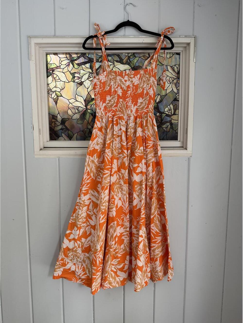 Flying Tomato Orange and Beige Floral Summer maxi  Dress, Size M
